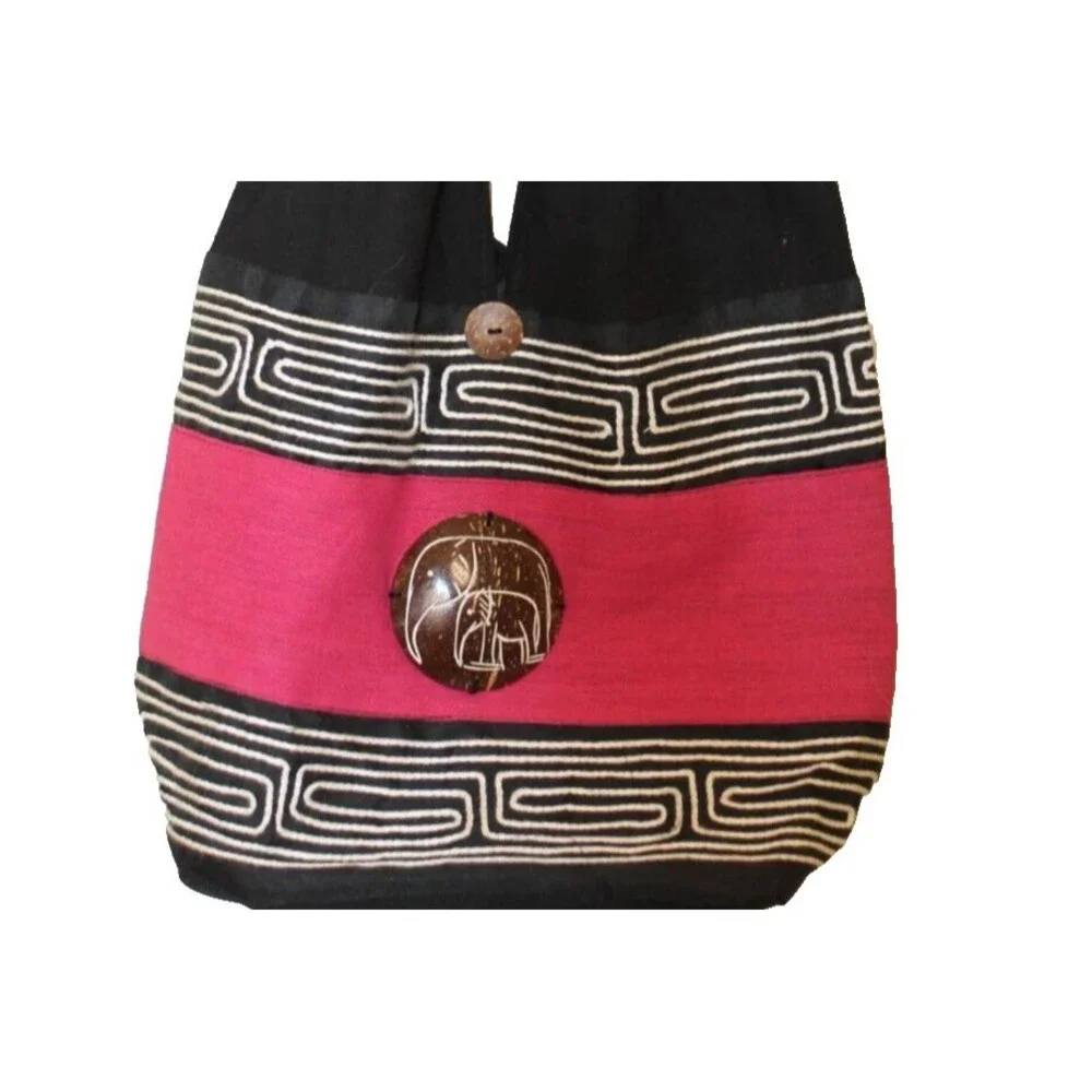 Boho India Hobo Sak Bag Cotton Retro Women's Bead Accent Black/Pink/White
